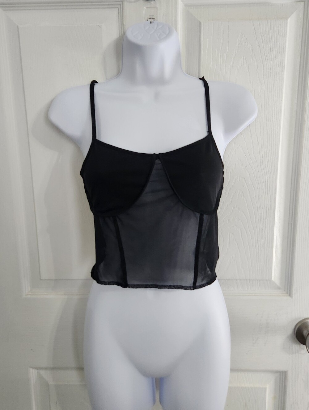 Black sheer cropped tank corset goth streetwear punk y2k Med ALT Grunge Festival